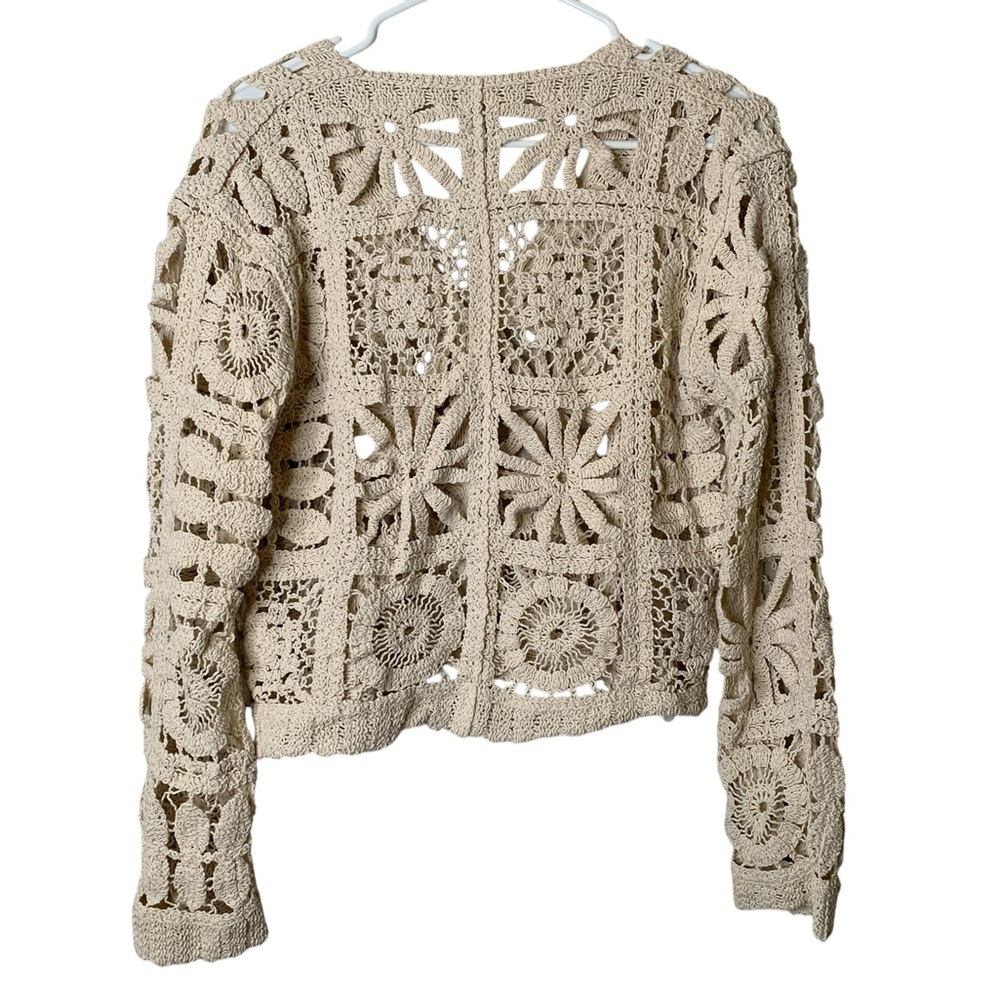 Commense Floral Open Knit Top Size Small Boho Neutral Hippie Crochet Cottagecore - Picture 4 of 9